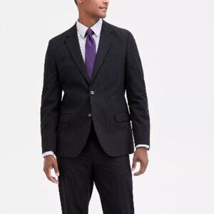 Nautica Men's 38S/32W 2-Piece Suit Modern Fit Gaff Black Pinstripe Stretch NEW